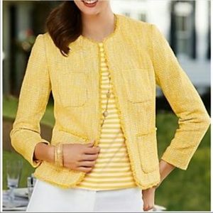 Talbots Lyla Tweed Fringe Open Front Blazer Jacket